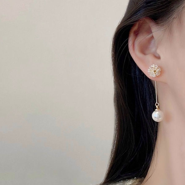 Thumbnail: Floral Pearl Drop Earring- S925 Post