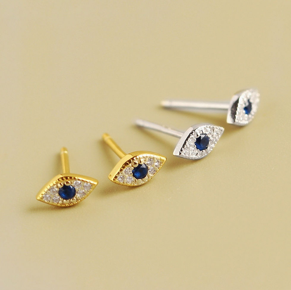 Thumbnail: S925 Mini CZ Blue Evil Eye Earrings