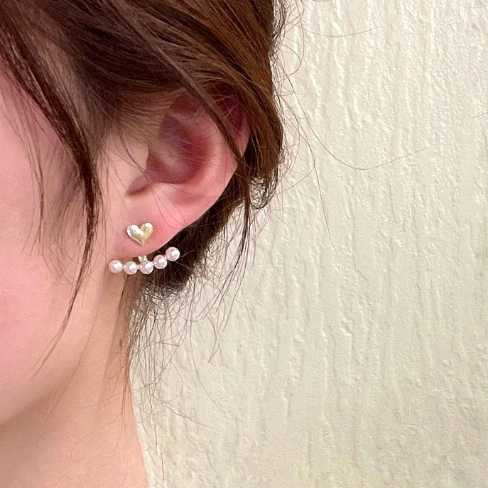 Thumbnail: Heart Pearl Ear Jacket Earrings -S925 Post