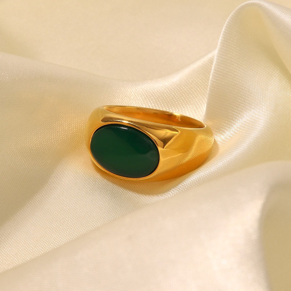 Thumbnail: 316L - Stainless Steel Green Stone Oval Statement Ring