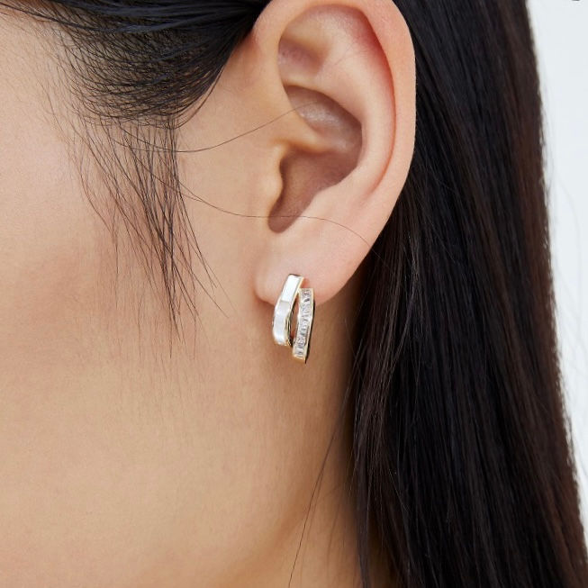 Thumbnail: Double Band C Hoop Earrings -S925 Post