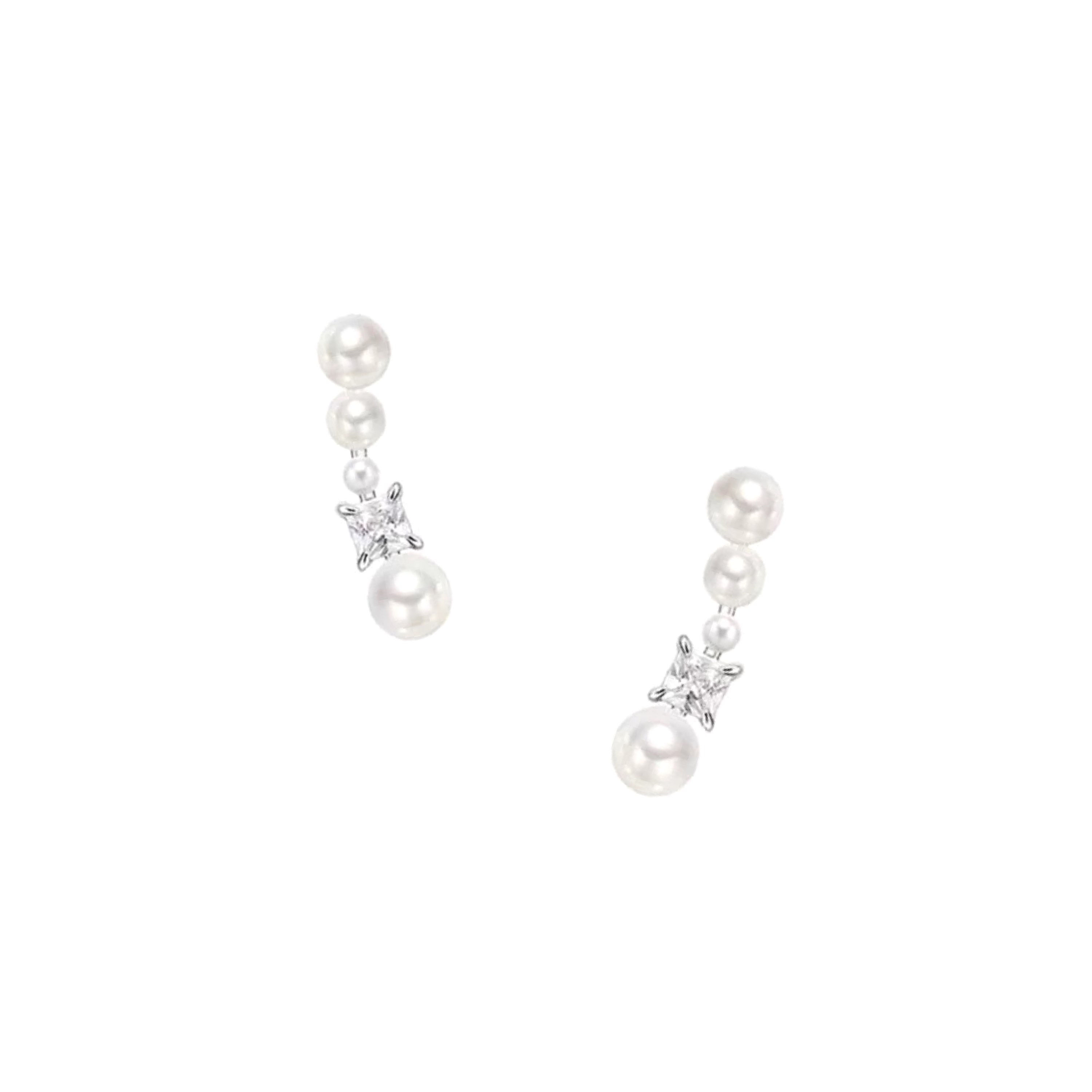 CZ Pearl Climber Earring- S925 Post