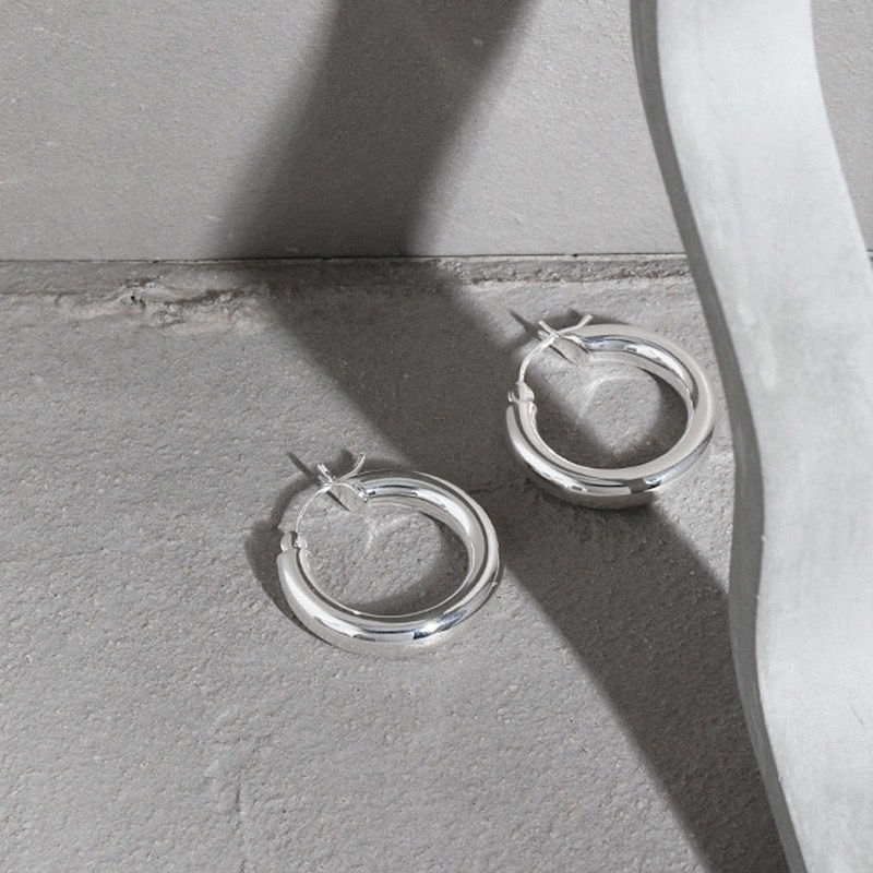 Thumbnail: S925 26mm Chunky Thick Hoop Earrings