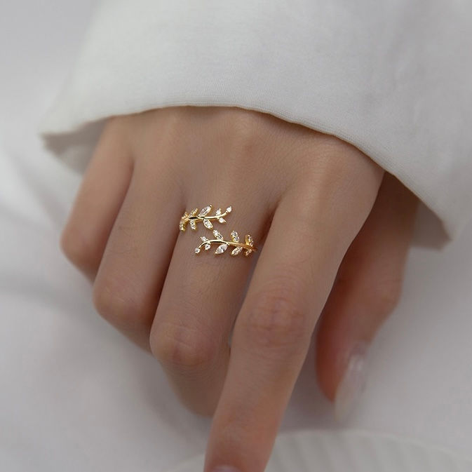 Thumbnail: S925 Fine Leaf Cz Adjustable Ring 