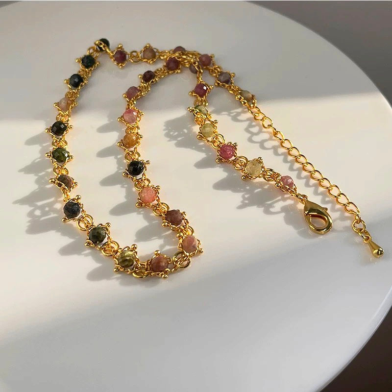Thumbnail: 18K Gold PVD Plated-Exclusive Natural Tourmaline Necklace 