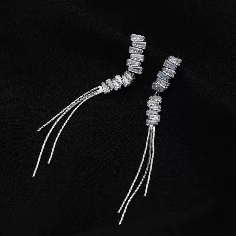 Thumbnail: Cz Dangle Tassel Earring- S925 Post