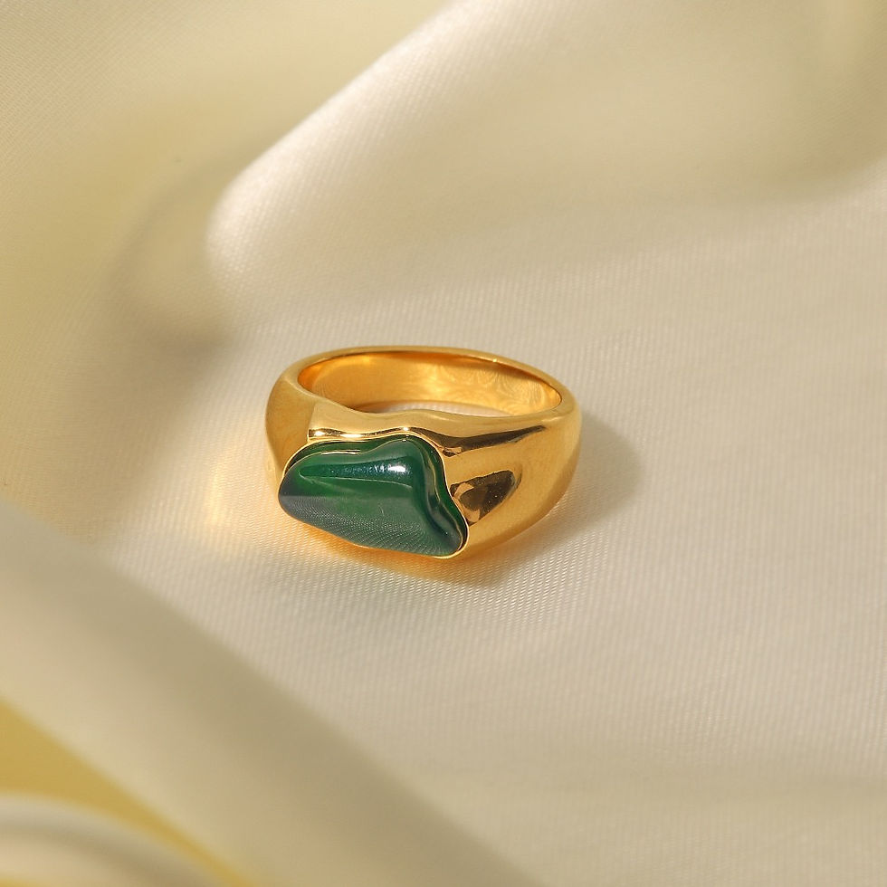 Thumbnail: 316L - Stainless Steel  Green Stone Ring