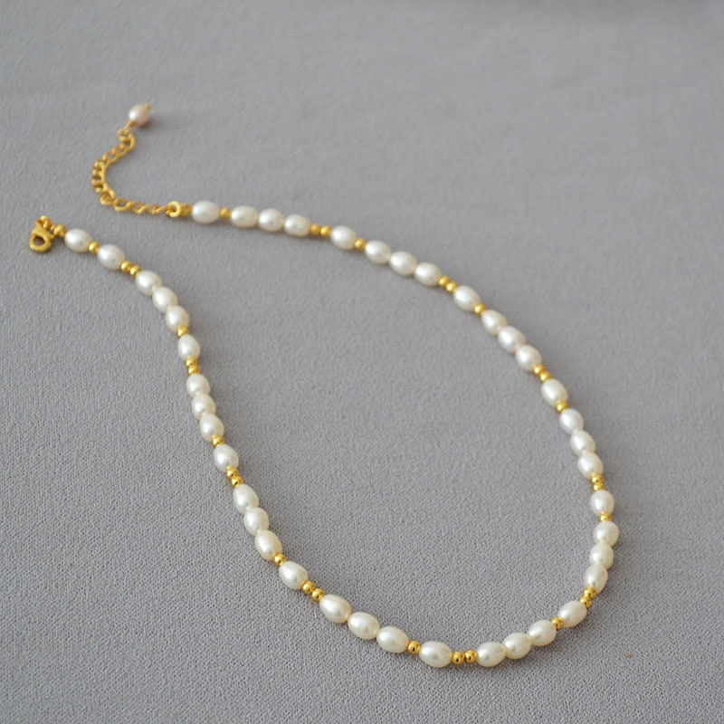 Thumbnail: 18K Gold PVD Plated- Oval Freshwater Pearl Necklace 