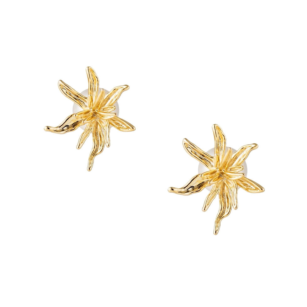 Thumbnail: Gold Flower Pearl Front & Back Stud Earring- S925 Post