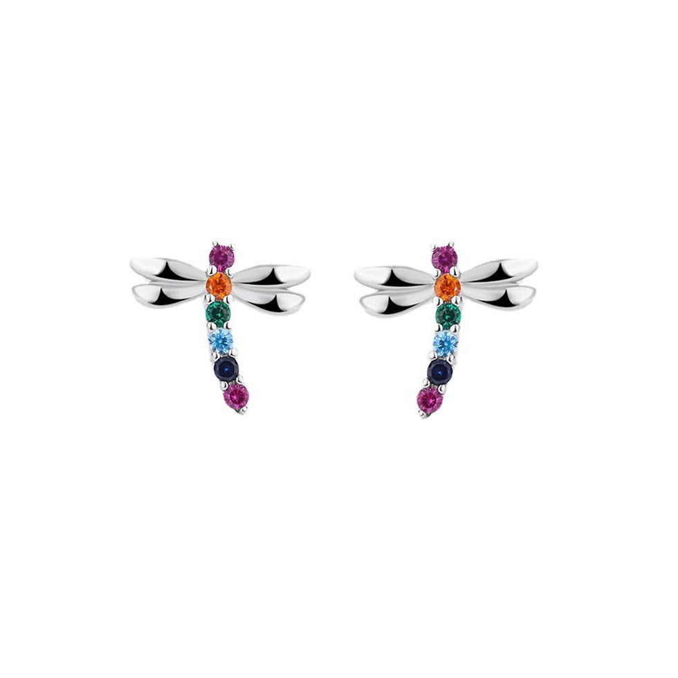 Thumbnail: S925 Colourful CZ Dragonfly Stud Earrings