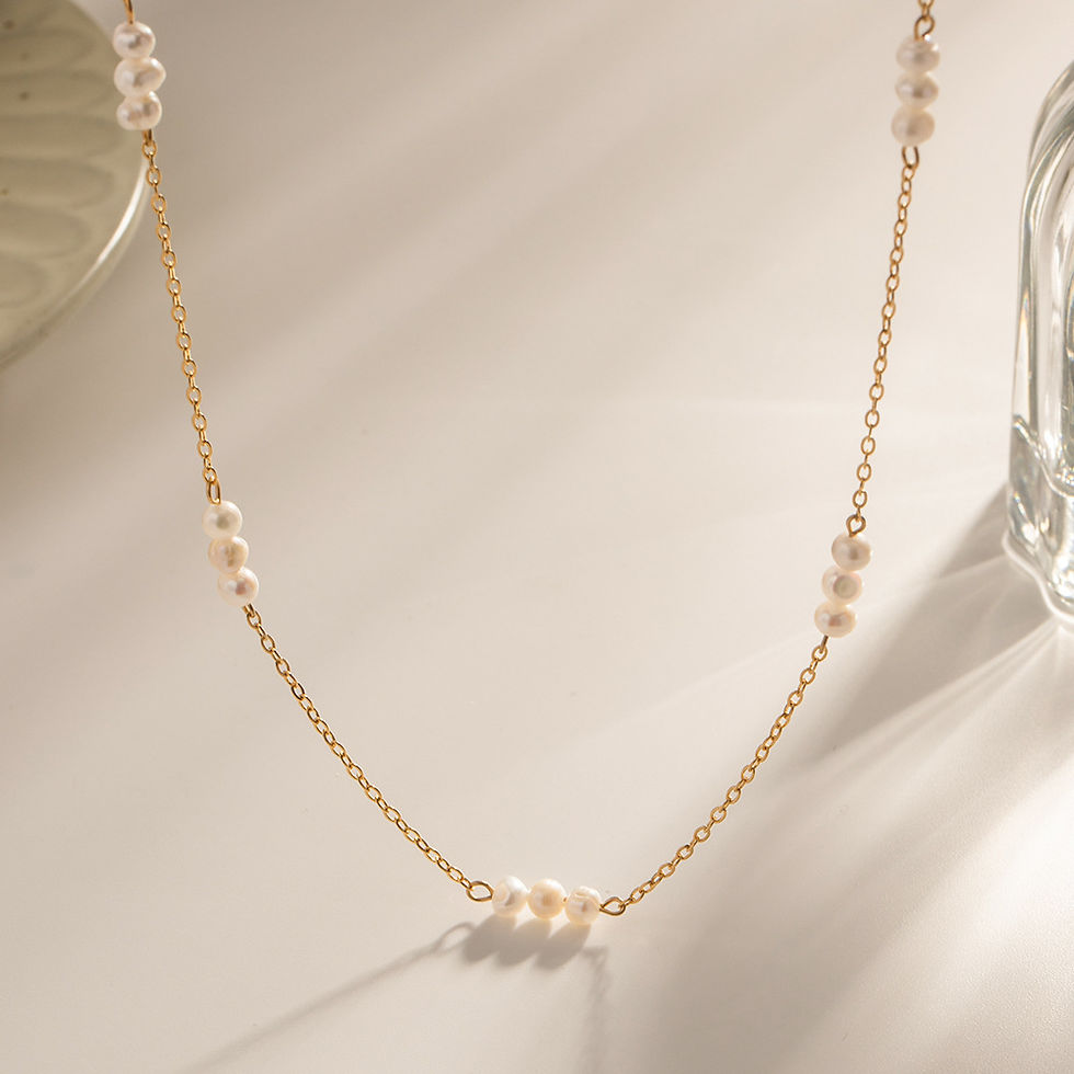 Thumbnail: 316L - 18k Gold Plated Freshwater Mini Pearl Choker Necklace