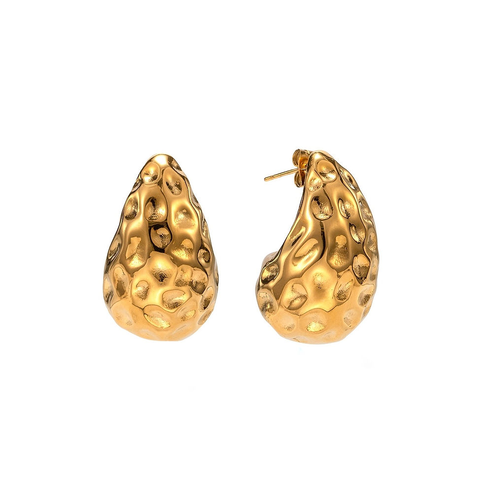 Thumbnail: 316L - 18k Gold Plated Textured Teardrop Earrings 