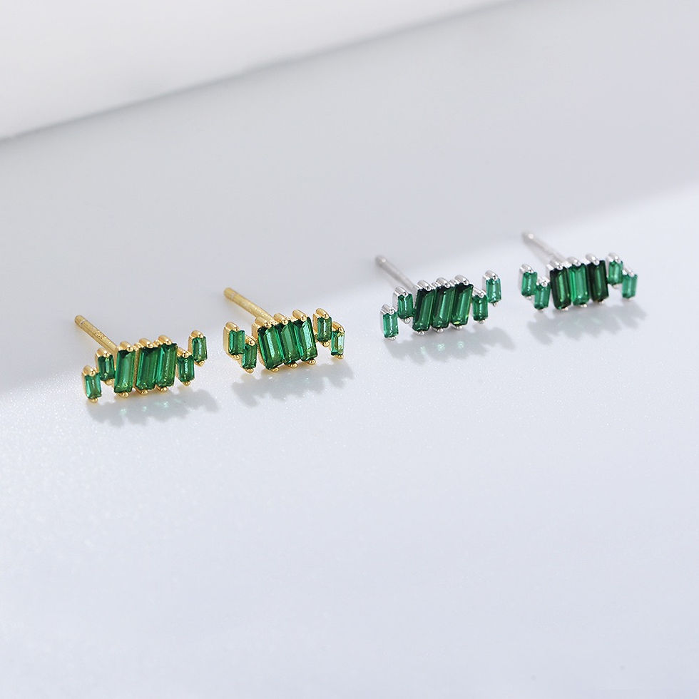 Thumbnail: S925 Emerald Baguette Stud Earrings