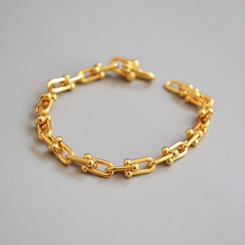 Thumbnail: 18K Gold PVD Plated- U Link Bracelet