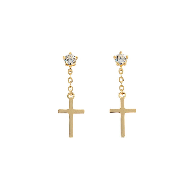 Thumbnail: S925 CZ Cross Chain Earrings