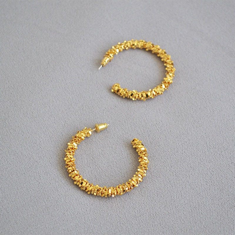 Thumbnail: 18K Gold-PVD Plated C hoop Earrings-S925 Post