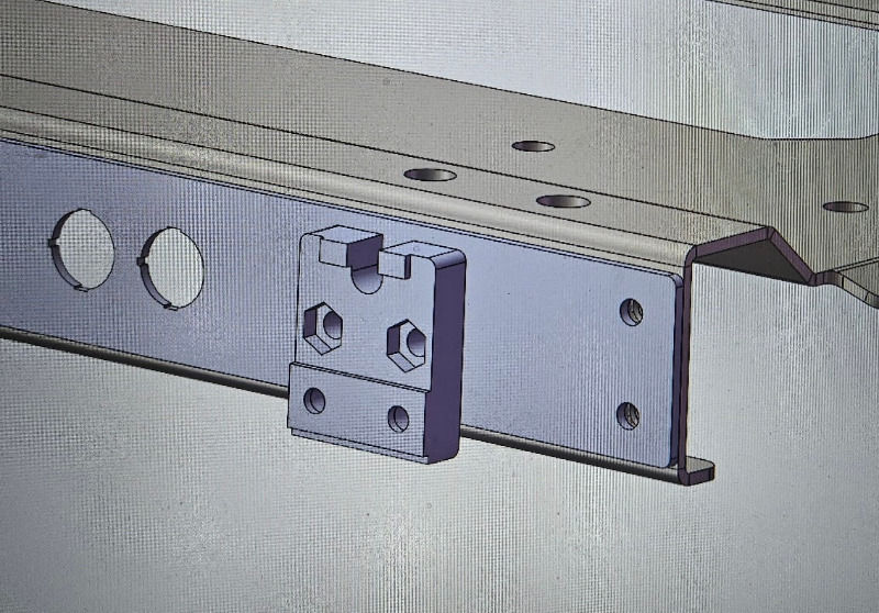 SolidWorks CAD screen showing Freightliner seat assembly model with CabMount adapter plate, function plate, and damper-control spacer block component