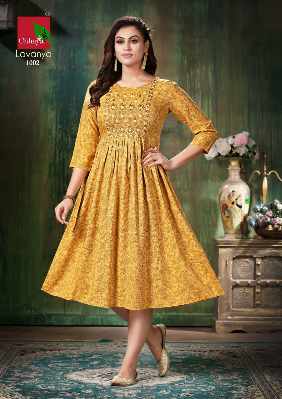 Thumbnail: LAVANYA Rayon Print Embroidery work Anarkali Flair Kurtis