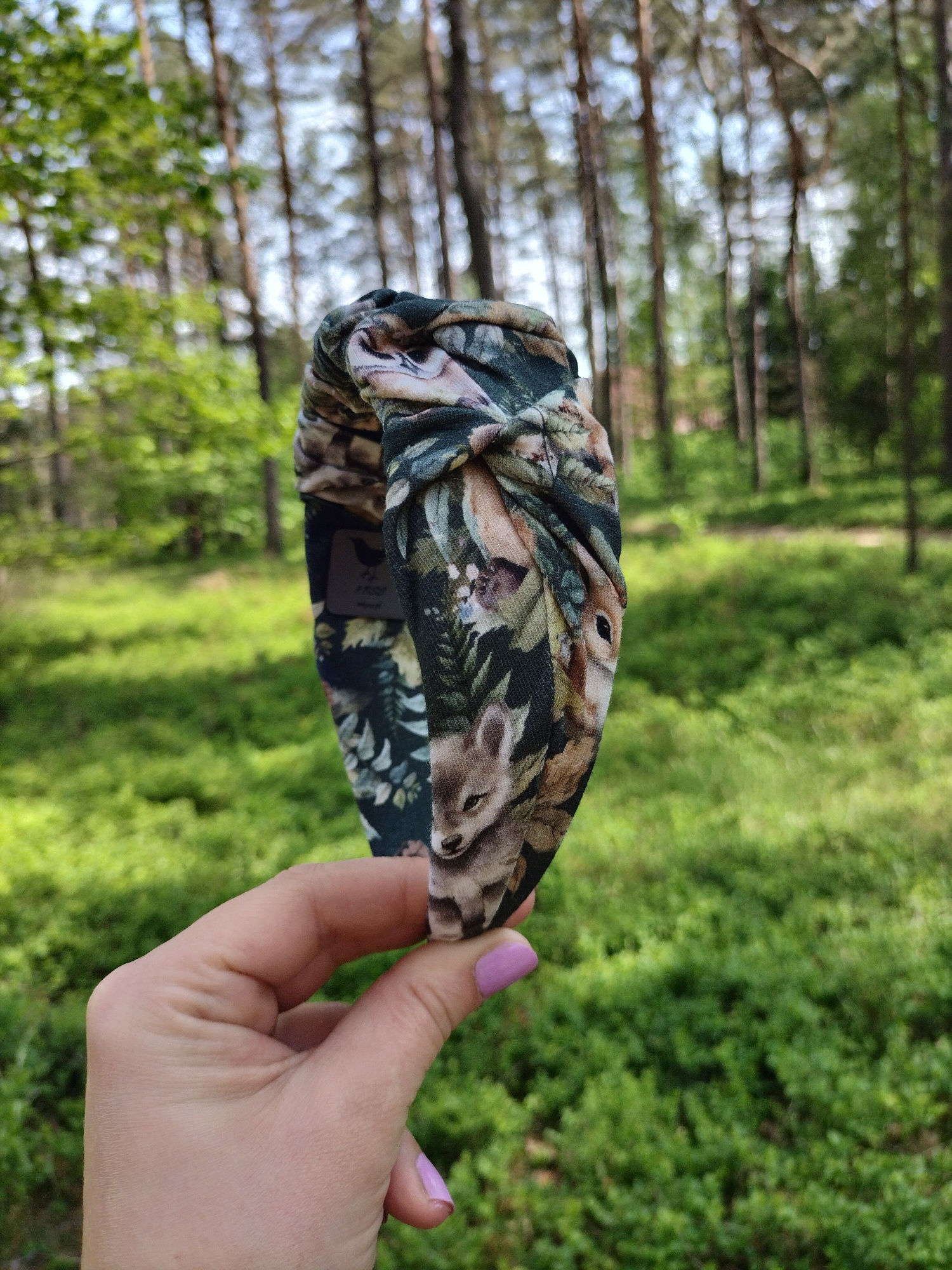 Opaska na głowę marszczona damska oraz dla dziecka mieszkańcy lasu KOSS