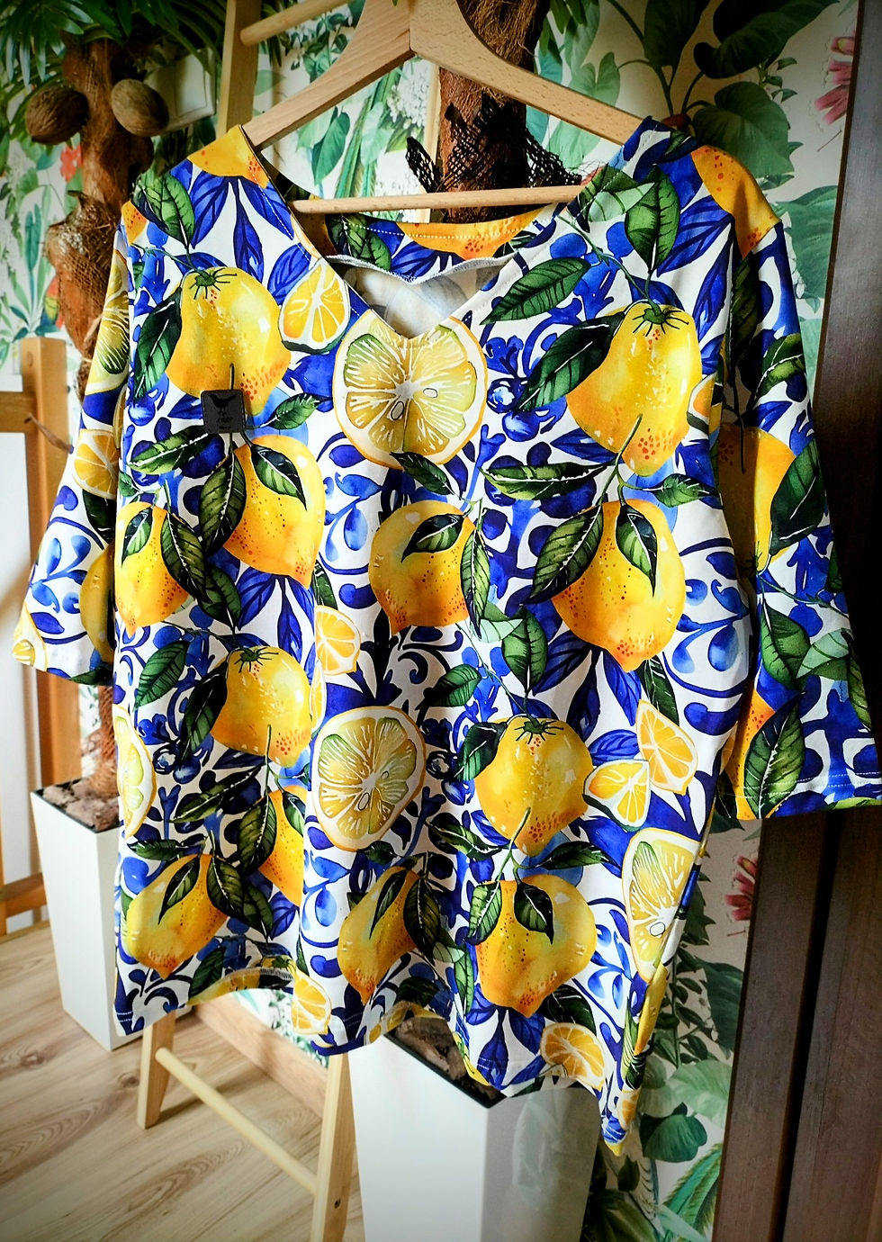 T-Shirt oversize damski, wzór cytryny limoncello