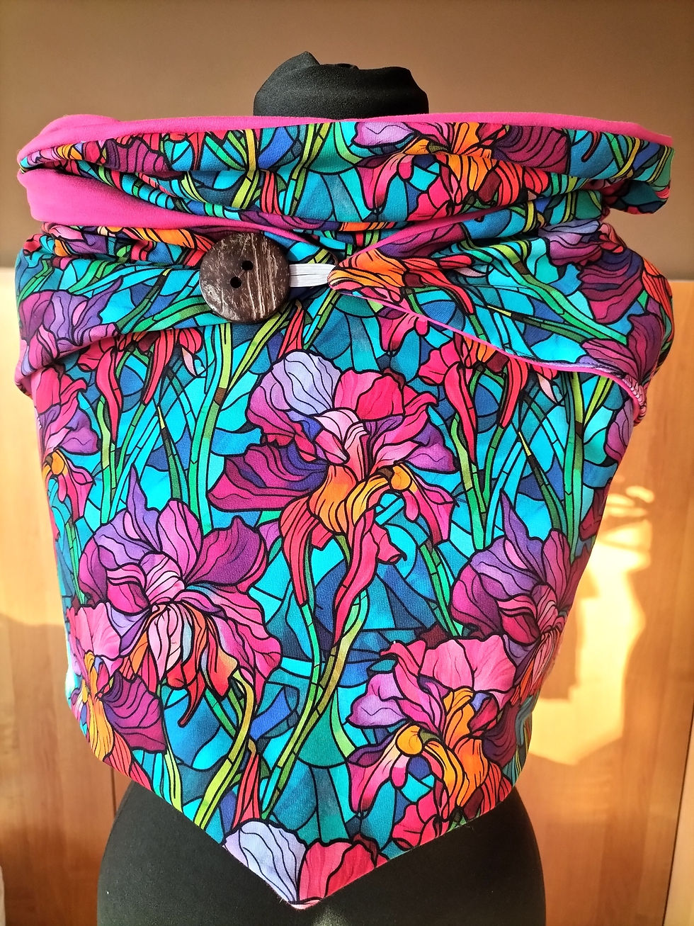 Chusta duża, męska, damska, kominokaptur 2w1 duży guzik, wzór pantera liście