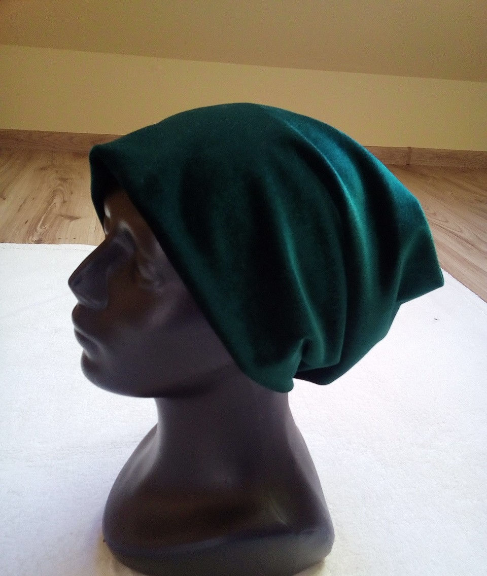 Czapka welurowa męska damska i dla dzieci zielona