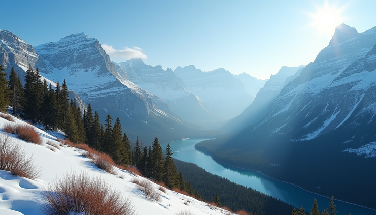 High angle view of Banff mountain landscape with clear blue sky