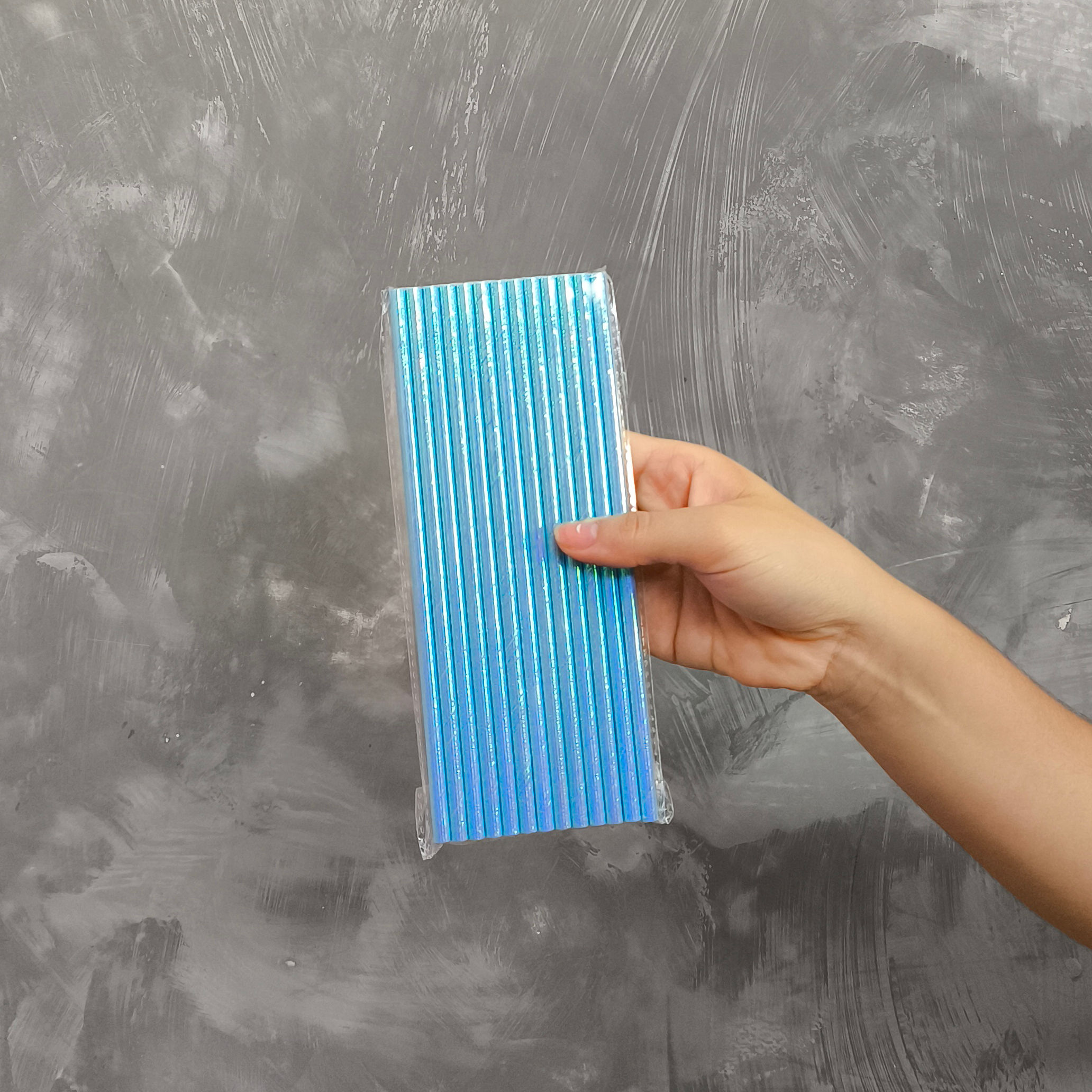 Canudo de Papel Laminado Azul Bebê Camaleão 19,5cm - 25 unidades