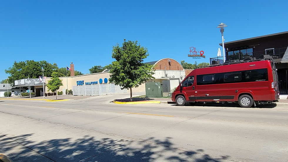Ruby parked near the Surf Ballroom and Museum