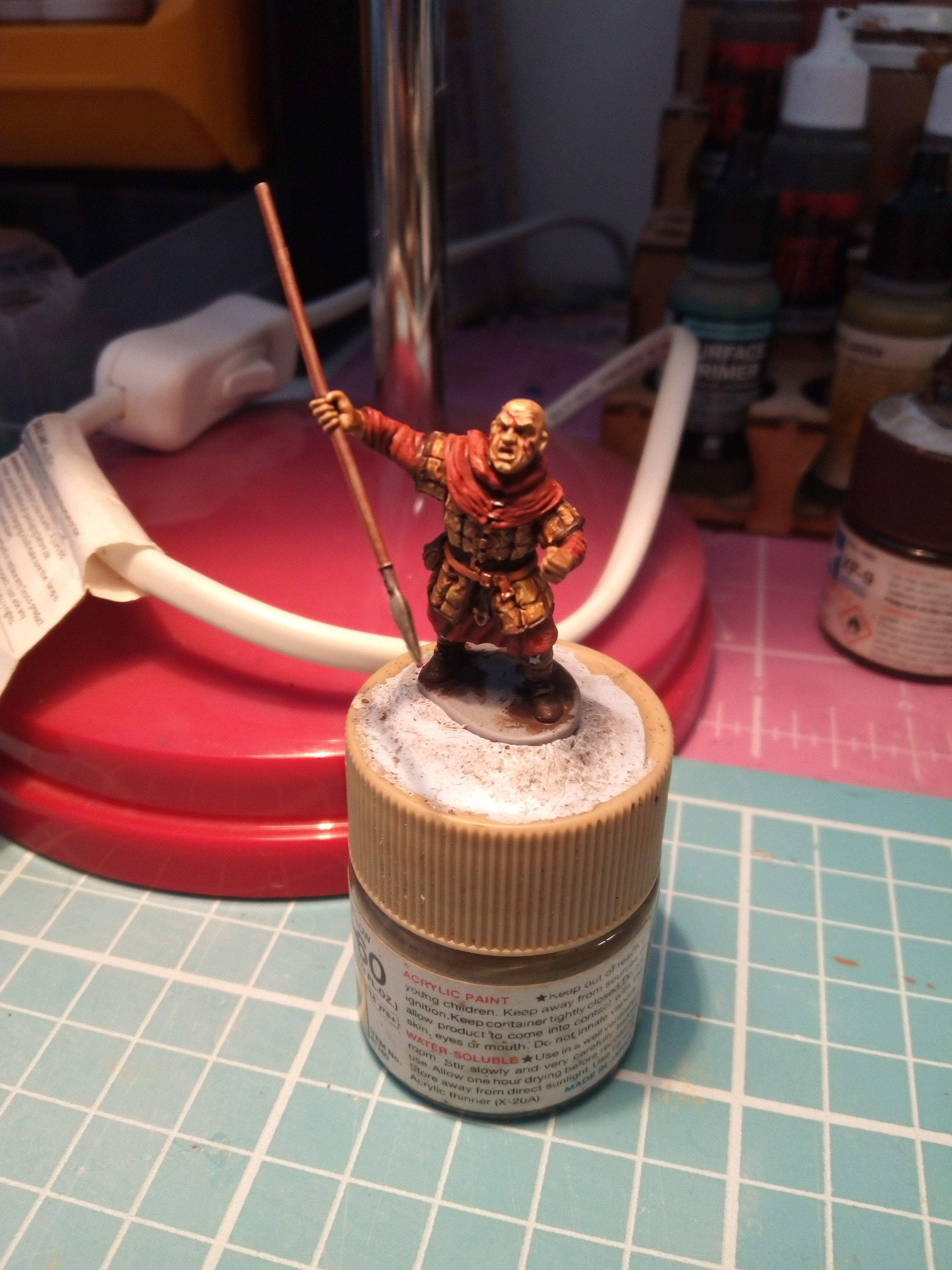 On the work bench fyrd men, and dark age priest /monk front Victrix.