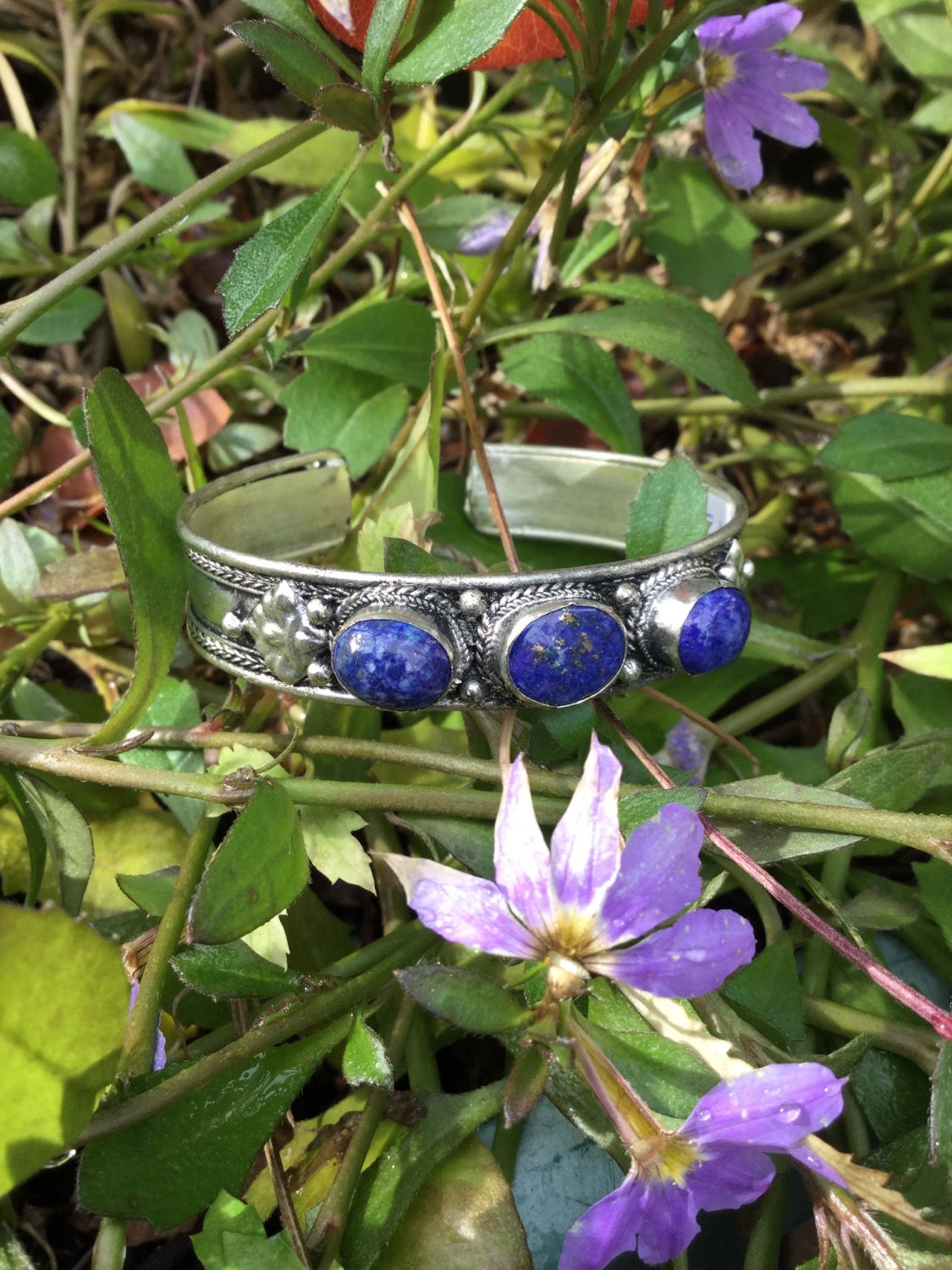 Cuff Bracelet handcrafted in India with lapis lazuli gemstone