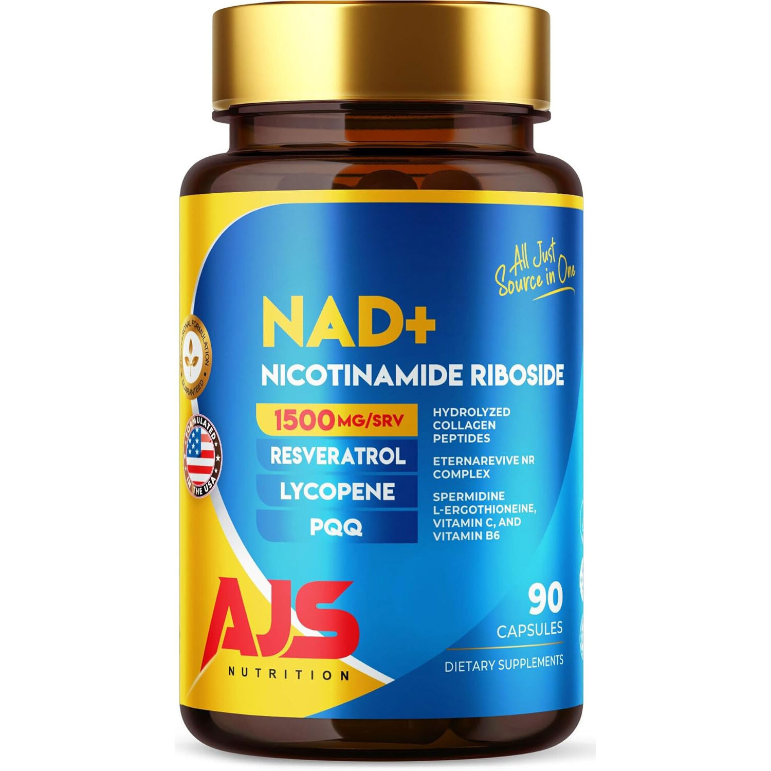 AJS NAD+ Cellular Energy – Advanced NR Supplement with PQQ, Resveratrol, Lycopen