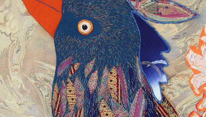A gift of vintage Japanese kimonos sparked a new direction for mixed-media artist Sylvia Paul. A professional painter for nearly fifty years, Sylvia had often thought of creating some textile art. Determined to build her career as a painter, she put this idea to one side until she was gifted a collection of vintage kimonos and obi belts. 

Many of Sylvia's pieces use the kimono remnants and sometimes Japanese papers are included. Alongside this, not far from her home in Essex, the silk weaving factories in Sudbury, Suffolk, have provided a wealth of fabric remnants. Using raw edge appliqué with free motion machine or hand embroidery, Sylvia has developed a unique style. 

This exhibition is a celebration of Sylvia's textile art and includes large and small with subjects from home and far away. 
