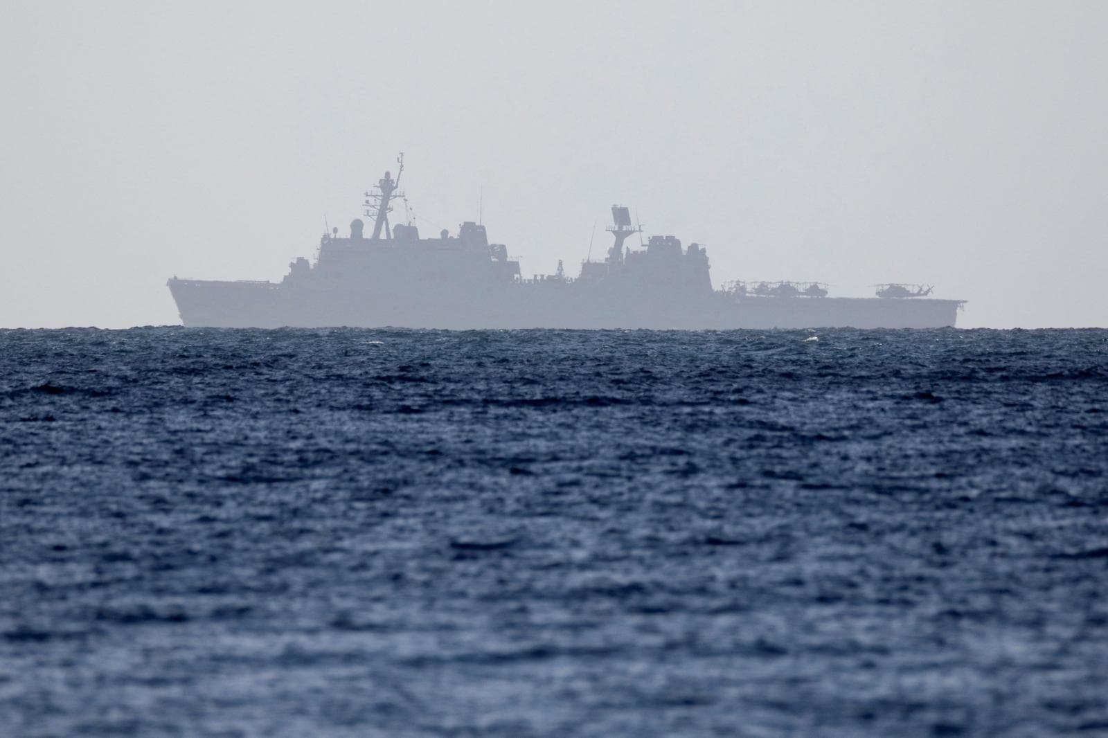 A U.S. Navy ship sailing off the coast of Puerto Rico