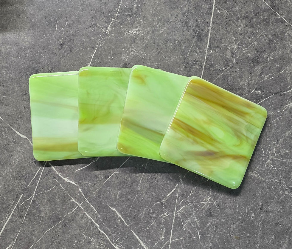 green fused glass coasters