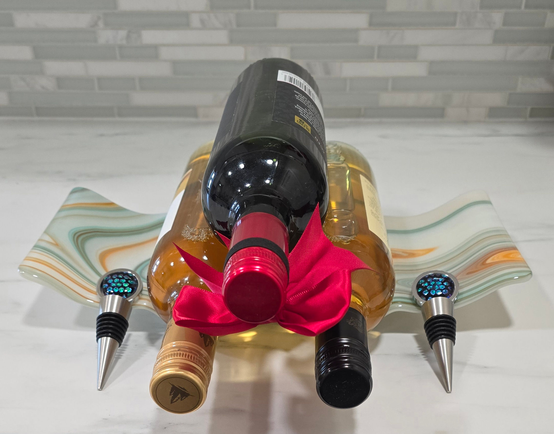 Fused glass wine rack made in Melville Saskatchewan