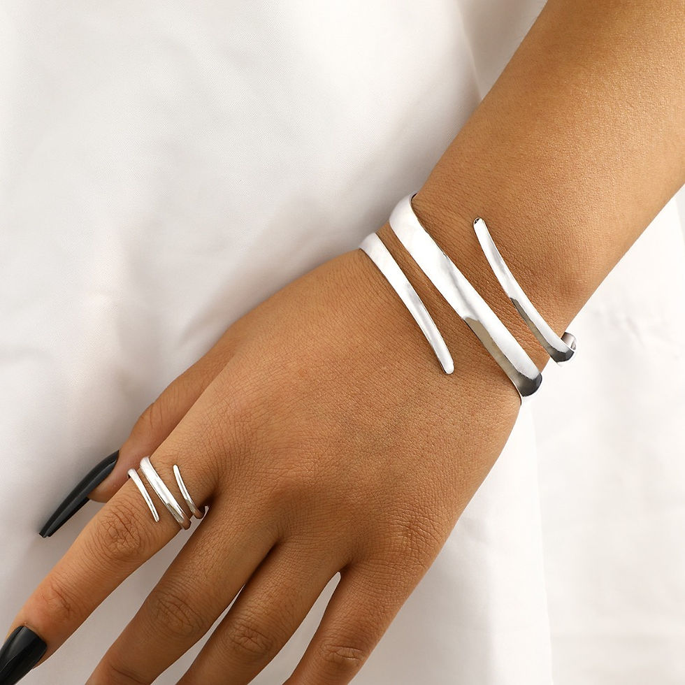 Thumbnail: European and American Thick Bracelet and Ring Jewelry Set for Women Gold Color G