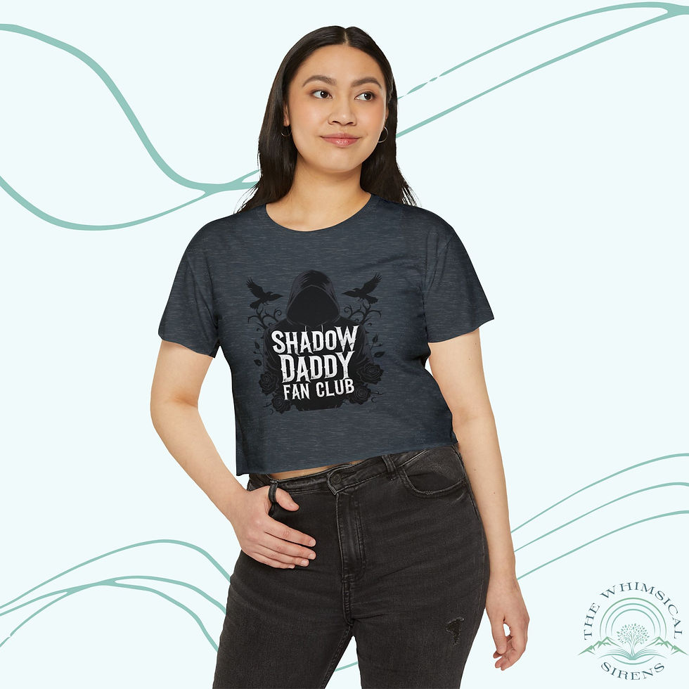 Thumbnail: Shadow Daddy Fan Club Crop Top Charcoal Front View on Female Model