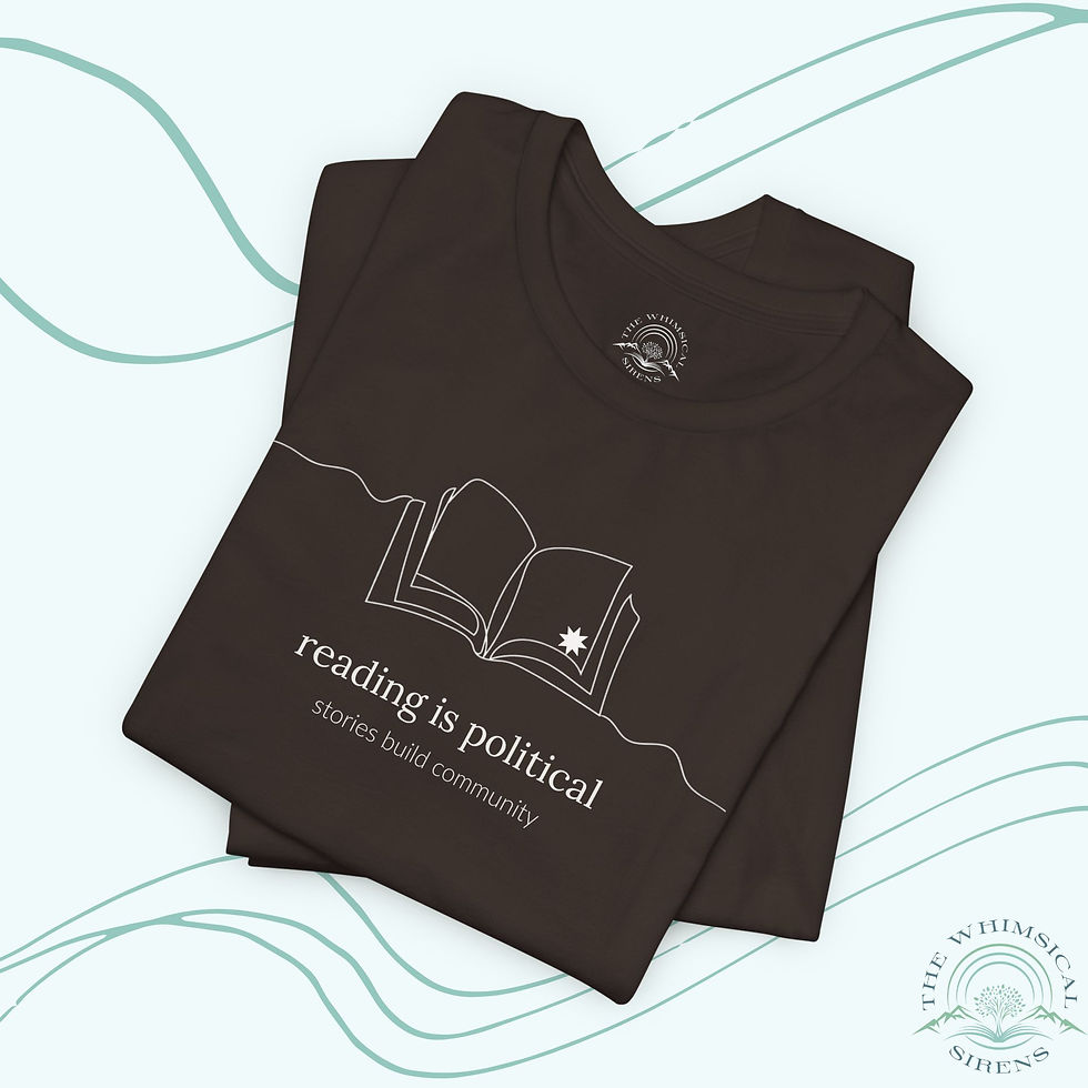 Thumbnail: Reading is Political tee with an open book line drawing.