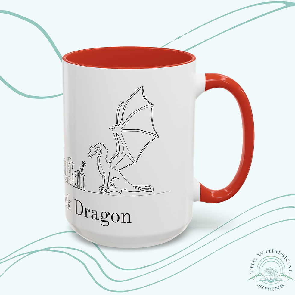 Thumbnail: Right side view of Book Dragon mug, shows dragon perched on bookshelf in the design.