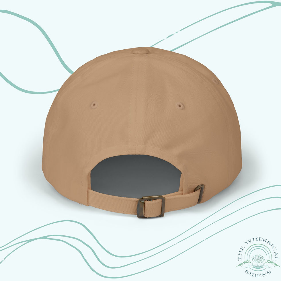 Back of Dark One dad cap in khaki with black embroidery