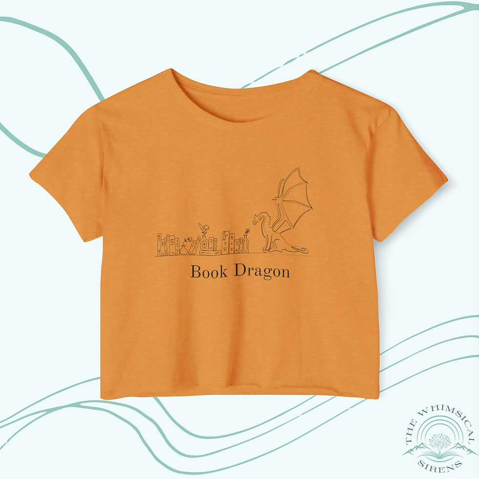 Book Dragon Crop Top Shirt Antique Gold Front View