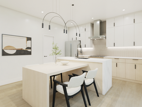 Kitchen with White Cabinets and Dining Table