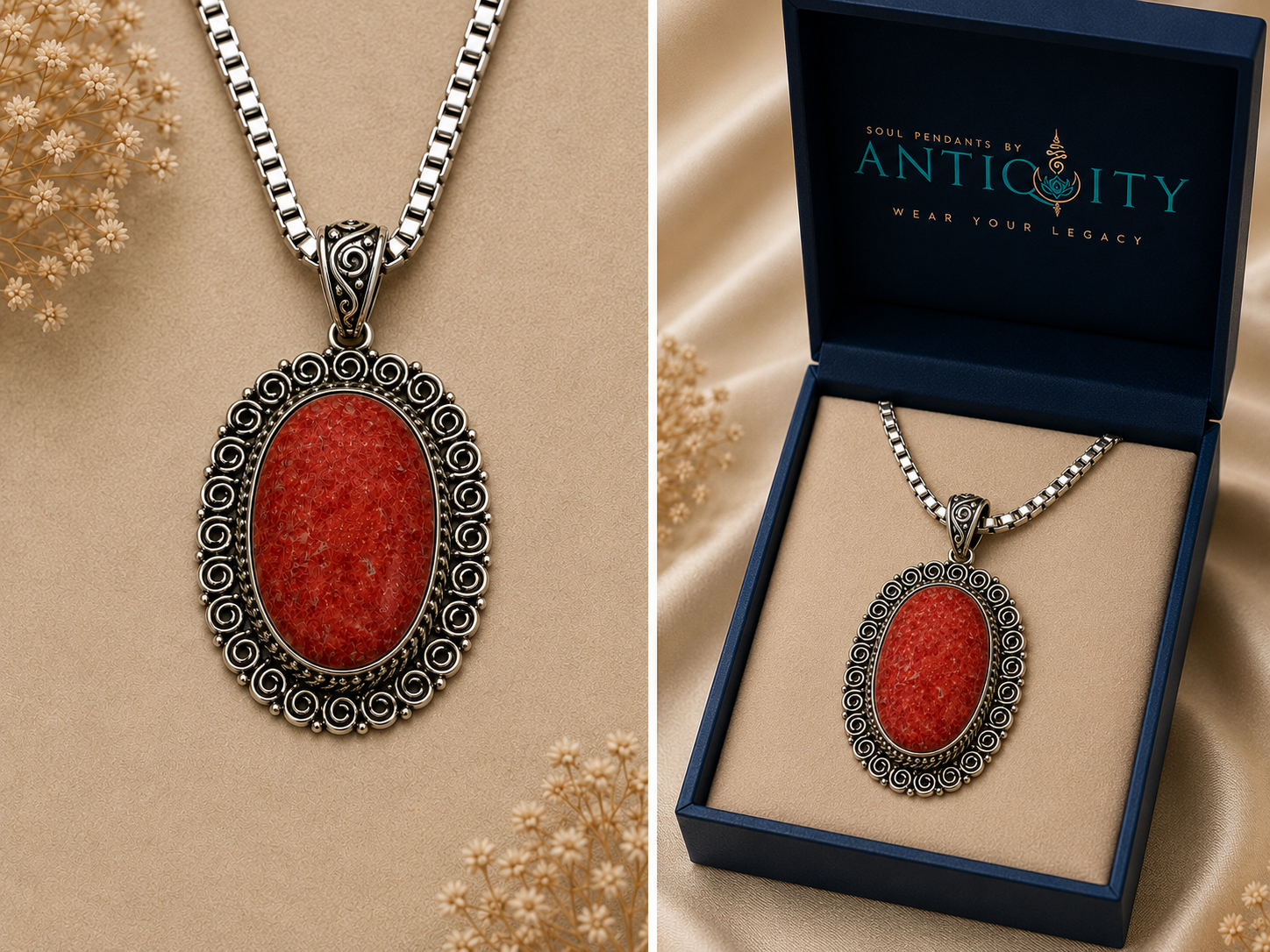 Crimson Earth ~ Natural Sponge Coral Pendant in Sterling Silver