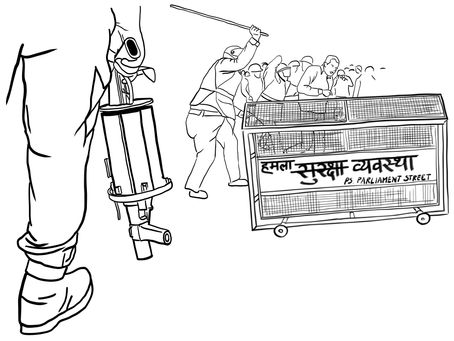 For at least two weeks after tear gas exposure at Delhi's Jantar Mantar on July 20th, 2026, I experienced throat pain and an inability to sing as before. So I drew.