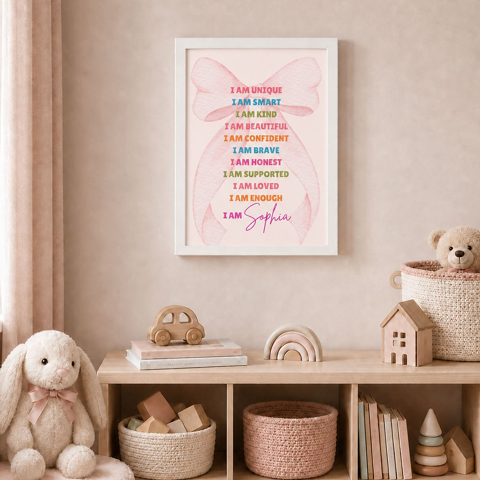 Thumbnail: I Am Enough — Pink Bow | Personalised Affirmation Framed Print for Girls
