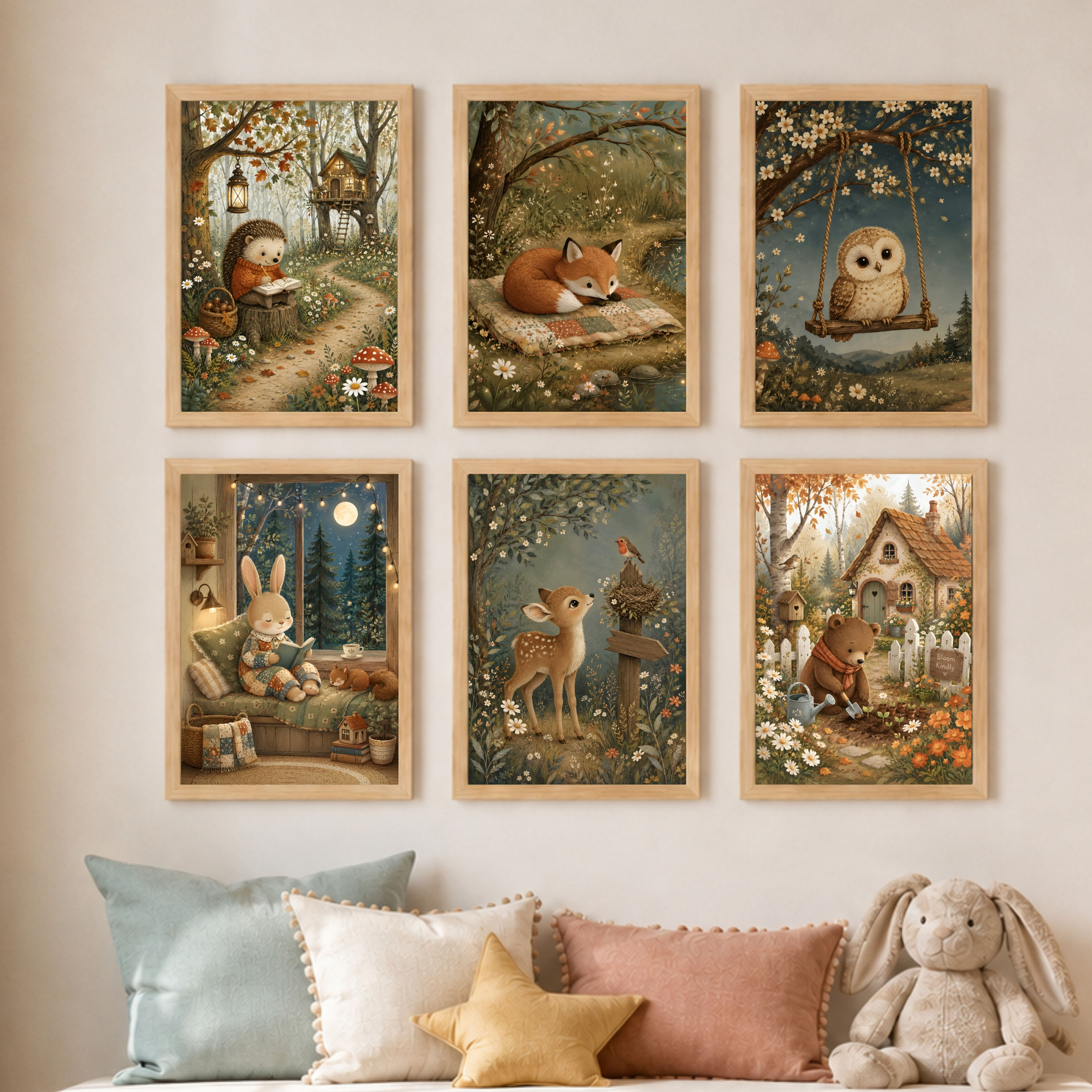 Storybook Hollow | Set of 6 Framed Kids Room Wall Art Prints