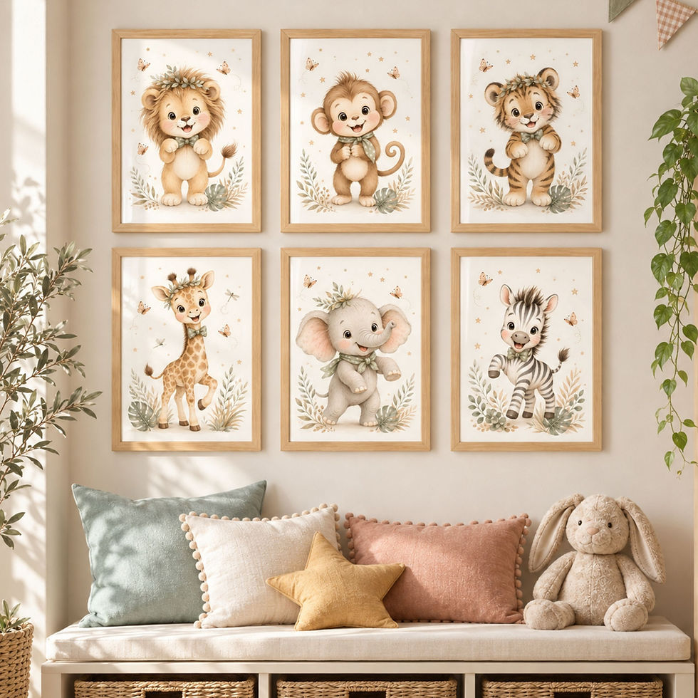 Thumbnail: Little Safari Companions | Set of 6 Framed Nursery Wall Art