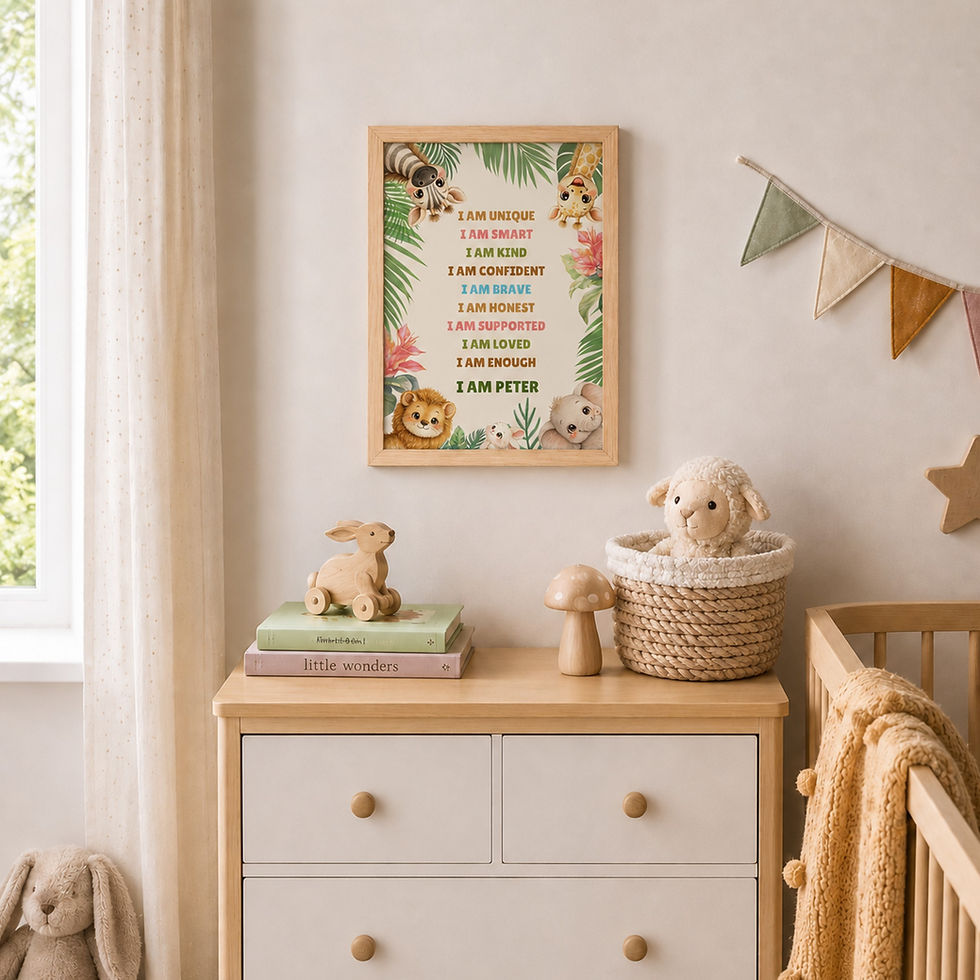 Thumbnail: I Am Enough | Personalised Safari Affirmation Framed Print for Kids