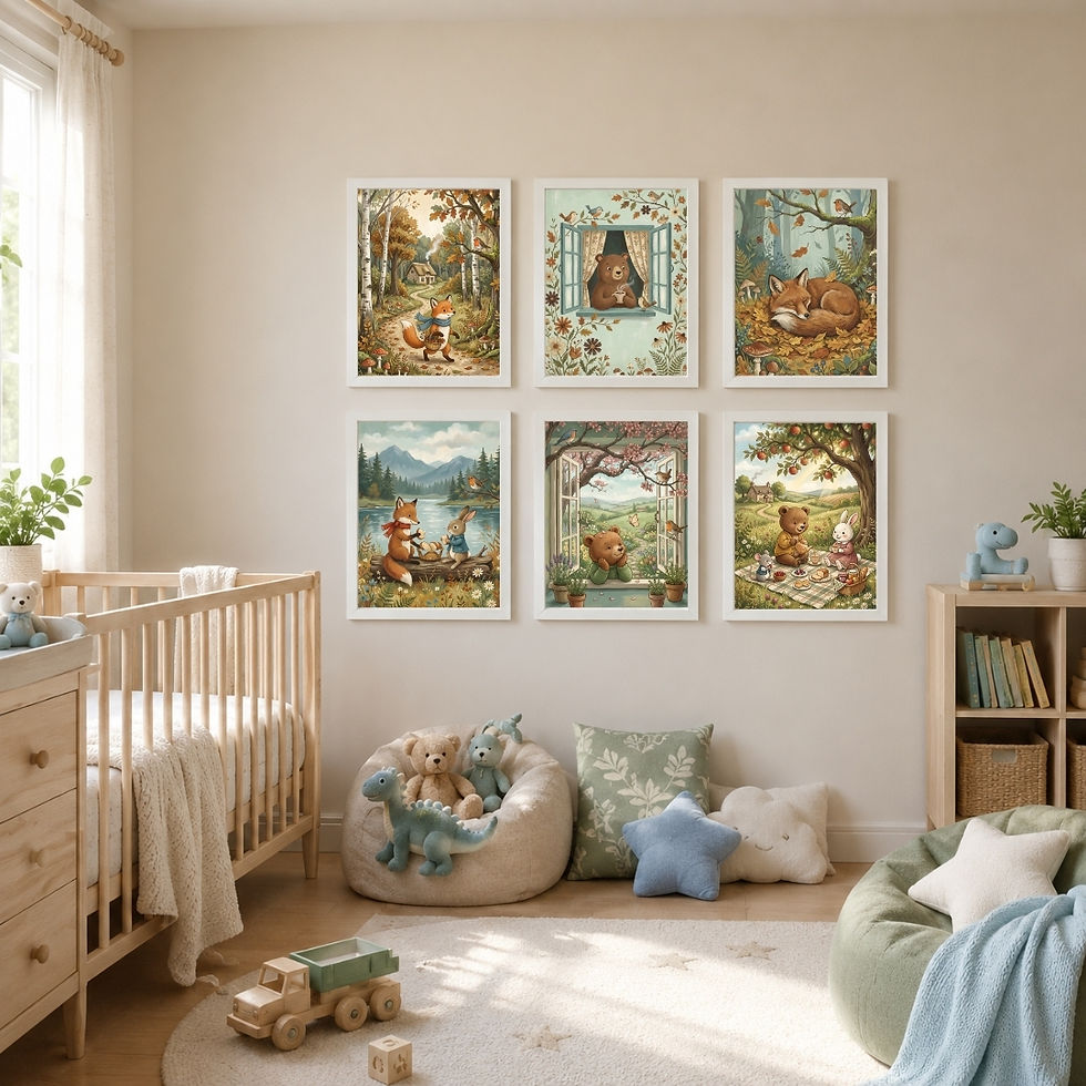Thumbnail: Woodland Days | Set of 6 Framed Kids Room Wall Art Prints